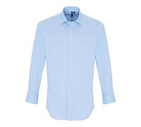 (4XL, Pale Blue) Premier Mens Stretch Fit Poplin Long Sleeve Shirt