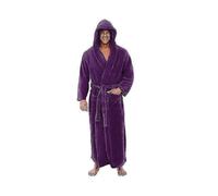 (4XL, Purple) Flannel Male With Hooded, Thick Warm Gown Robe, Bathrobe Extra Long Kimono