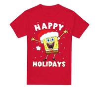 (4XL, Red) SpongeBob SquarePants Mens Happy Holidays Christmas T-Shirt