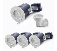4XSweier 90 Minute Fire Rated LED Recessed Ceiling Lights IP20 GU10 LED Downlights, White Spotlight Fittings with 5W 3000K Warm White Bulbs 230V(Non-Dimmable)