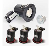 4XSweier 90 Minute Fire Rated LED Recessed IP20 Downlight, IP20 Black Ceiling Spotlight 5W Cool White 6000K, Spotlight with GU10 Junction Box (Non-Dimmable)