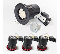 4XSweier 90 Minute IP20 Fire Rated Black Recessed Ceiling Spotlight, LED Downlight 5W Warm White 3000K, Spotlight with GU10 Junction Box (Non-Dimmable)