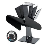 4YourHome Eco Friendly Silent Heat Powered Stove Fan For Wood Log Burners + Free Stove Thermometer Satin Black Fan
