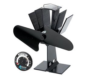 4YourHome Eco Friendly Silent Heat Powered Stove Fan For Wood Log Burners + Free Stove Thermometer Satin Black Fan