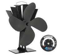 4YourHome Log Burner Stove Fan Wood Burning 4 Blades Heat Powered Fireplace Burner Fan Silenet with Thermometer Eco Friendly Circulation for Wood/Log Burner/Fireplace
