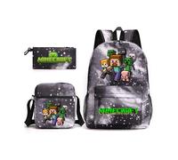 (5_04) Minecraft 3pcs Sets Backpack Mochila Kids Capacity Bags-3