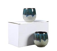 5.07oz Ceramic Kiln Espresso Cup Set - Japanese Tea Cup - Creative Potbelly Cup-Kiln Blue -100ml Two Pack-101-200ml