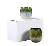 5.07oz Ceramic Kiln Espresso Cup Set - Japanese Tea Cup - Creative Potbelly Cup-Kiln Green -100ml Two Pack-101-200ml
