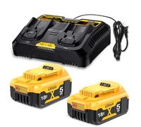5.0Ah Battery and Charger Replacement for Dewalt Battery DCB200 DCB184 DCB101 DCB107 DCB112 DCB105 DCB115 DCB203 with LED Indicator XR Power Tool Battery (2 Batteries,1 Charger)