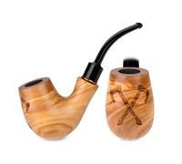 5.1’’(13cm) Olive wood tobacco smoking pipe with engraving Vikings, Valhalla for 9mm filter, velvet pouch gift