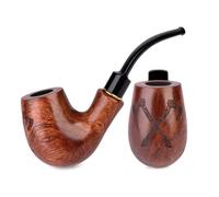 5.1’’(13cm) Pear wood tobacco smoking pipe with engraving Vikings Valhalla for 9mm filter, velvet pouch gift