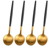 5.1 Inches Matte Gold Coffee&Tea Spoons with Black Handle,Small Gold Demitasse Spoons,Mini Stirring Spoon for Espresso,Set of 4 Cute Small Spoon