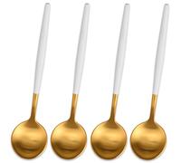 5.1 Inches Satin Gold SS18/10 Small Spoons For Coffee&Tea With White,Dishwasher Safe Stainless Steel Mini Spoons,Espresso Spoon,Set Of 4 Teaspoon