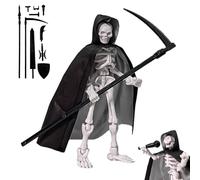 5.1" T13 Action Figure, Skeleton Action Figure Multi-jointed Movable Skeleton Toy with Cape and Weapons, Plastic for Collectors Desktop Decorations