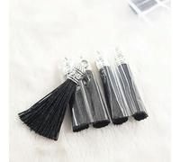5/10/20pcs 4cm Silver End Caps Silk Tassels Brush Charms DIY Tassels Earring Pendant Jewelry Making Accessories Supplies-Black-10pcs