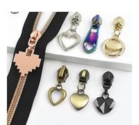 5/10/20Pcs 5# Zipper Sliders for Nylon Zippers Tape Bags Clothes Heart Shape Zip Pulls Decoration Zips Head Sewing Accessories(KY075-Colored,Silver 10pcs)