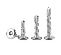 5/10/50/100pcs M5.2 M6.3 410 Stainless Steel Hex Hexagon Socket Flat Head Self-Tapping Screw Drilling Tail Bolt(10pcs,M5.2x35mm)