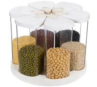 5-10 lbs Rice Dispenser 6 Grids 360°Rotating Cereal Dispenser Countertop BPA-Free PET Grain and Rice Storage Container with Lids Transparent Rice Kitchen Storage Containers for Oats Flour Corn Flakes