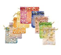 5, 10 or 25 mixed Premium Quality design: stars, flowers, moon, hearts gift organza jewellery pouches: gold, silver, pink red, 9cmx9cm posted from London by Fat-catz (25x organza bags)
