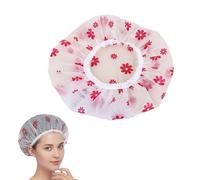 5/10 pcs Shower Cap, Reusable Shower Hat Bath Caps,Waterproof shower cap White with red flowers,Waterproof with Elastic Band Hair Hat for Women Ladies Spa Salon