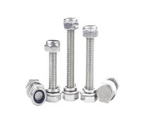 5/10pc Hexagon Head Bolts And Lock Nuts Washers Set Stainless Steel Hex Screws With Locknut Kit Spring M4 M5 M6 M8(55mm,M6 5sets)