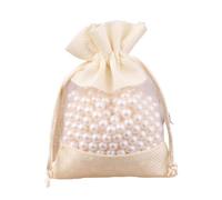 5/10pcs Drawstring Organza Bag Natural Burlap Pouch Combination Flax Jewelry Packaging Wedding Party Candy Bags(Light yellow,15x20cm,5pcs)