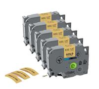 5 10PK TZe231 Compatible Label Tape 12mm Works With TZE White Label Tapes Tze231 Tze131 631 334 335 For PTH110 Label Maker Machine(5PK Black on Gold)