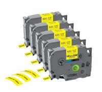 5 10PK TZe231 Compatible Label Tape 12mm Works With TZE White Label Tapes Tze231 Tze131 631 334 335 For PTH110 Label Maker Machine(5PK Black on Yellow)