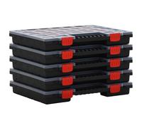 Assortment Box Set 5pc PP 40x30x5cm Transparent Lid Black Red Handle 21boxes DIY