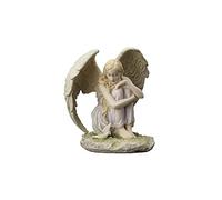 5.12 Inch Poly Stone Angel Sitting Looking At Dove Figurine Statue