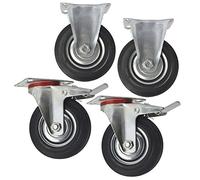 5" (125mm) Rubber Fixed and Swivel with Brake Castor Wheels (4 Pack) CST06_08