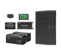 5.12kWh Power System | 200Ah LiFePO4 Batteries, 3000W Inverter - 3* ShadowFlux Solar Panel / 200Ah Battery w/ Bluetooth & Self-heating