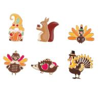 5-12pcs Happy Thanksgiving Turkey Brooch Pins Cute Gnome Squirrel Hedgehog Brooches Set Fall Theme Turkey Brooch Holiday Enamel Lapel Pins, M, Metal, no gemstone