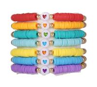 5-12Pcs Surfer Bead Bracelets Set Y2k Star Love Heart Charms Bracelets Vinyl Disc Heishi Colorful Clay Beaded Stretch Bracelet for Women Boho Summer Beach Stackable Jewelry Gifts, Adjustable
