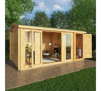 Mercia 5.1m x 3m Home Office Studio Log Cabin With Side Shed (28mm), Brown