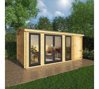 Mercia 5.1m x 3m Home Office Studio Log Cabin With Side Shed (44mm) - Grey UPVC Windows & Doors, Brown