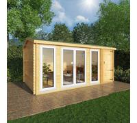 5.1m x 3m Mercia Home Office Studio Log Cabin With Side Shed - 44mm Logs - UPVC Windows and Door - White