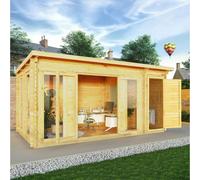 5.1mx3m Mercia Studio Pent Log Cabin With Side Shed - 44mm Logs