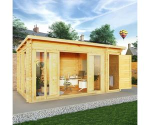 5.1mx3m Mercia Studio Pent Log Cabin With Side Shed - 44mm Logs