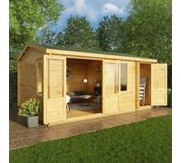 Mercia 5.1m x 4m Home Office Elite Log Cabin With Side Shed (28mm), Brown