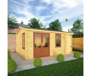 5.1mx4m Mercia Home Office Elite With Side Shed - 28mm to 44mm Logs - 44mm Logs - UPVC Windows and Door - Oak