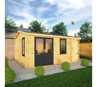 Mercia 5.1m x 4m Home Office Elite Log Cabin (44mm) - Grey UPVC Windows & Doors, Brown