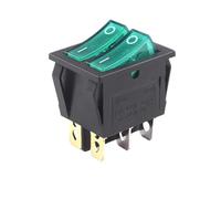 5/20PCS KCD3 With Green Red Light Double Boat Rocker Switch Toggle 6 Pin On-Off Power Dual Push Button KCD6 20A 125VAC 16A 250V(Green,5PCS)