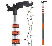 5-24ft Long Telescopic Extension Pole with Utility Hook, Ladderless christmas light pole hanger tool Installing and Hanging String Lights/Birdfeeders, cleaning High Places, Lightweight and Sturdy
