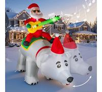 5.25FT Christmas Inflatable Santa Claus Riding Bear with Shaking Head and LED Lights,Christmas Blow up Yard Decorations with Recording Function and Music for Xmas Holiday Party Indoor Garden Lawn