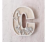 5 26 Letters for Wall Decoration Flowers Can Be Painted on Wood Nursery Letters Wooden Letters for Crafts Name Tags Wedding Home Decoration (C, One Size)
