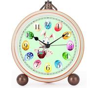 5.2in Cute Easter Egg Metal Table Clock, Quartz Movement Non-Ticking Small Alarm Clocks with Battery Operated, HD Glass Bunny Desk Clock for Bedroom Living Room (Bunny)