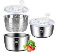 5.3 Qt Stainless Steel Salad Spinner, BOMANSI BOMS Large Salad Spinners Vegetable Spinner, Lettuce Spinner, Fruit Washer, Dishwasher Safe, 304 Stainless Steel Bowl & Basket, Beige
