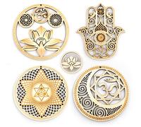 5.31" Sacred Geometry Wall Art 4 Pcs Set, Meditation Decor(The Eye of Horus|The Flower of Life|The Tree of Life|Metatron's Cube) Crystal Grid Yoga Decor Wooden Art Set Spiritual Gifts (B)