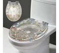 5,3D Shells, Sand Glitter Toilet Seat Slow Close Resin Toilet Seats Round, 36 * 42Cm, Sparkling Toilet-Seat for Bathroom, Decorative Glam Loo Seat Easy Clean